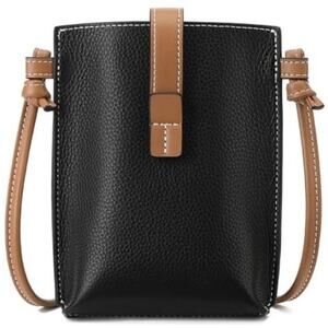 Black & Brown Leather Small Crossbody Bags Phone Purse Minimalism Travel Bag